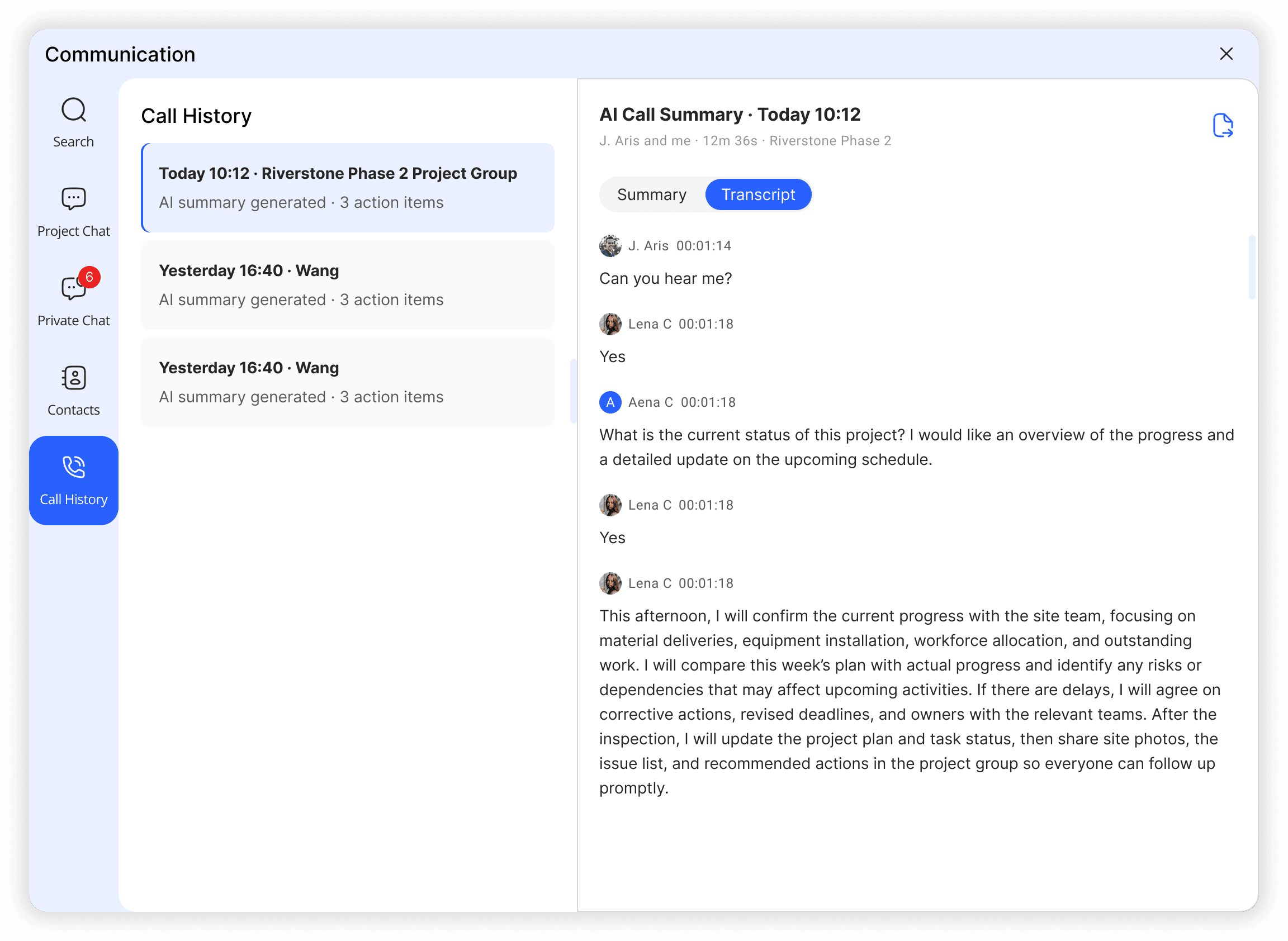 Project notices dashboard