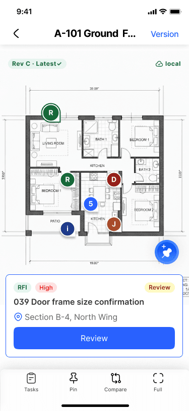Selecting a drawing location on mobile