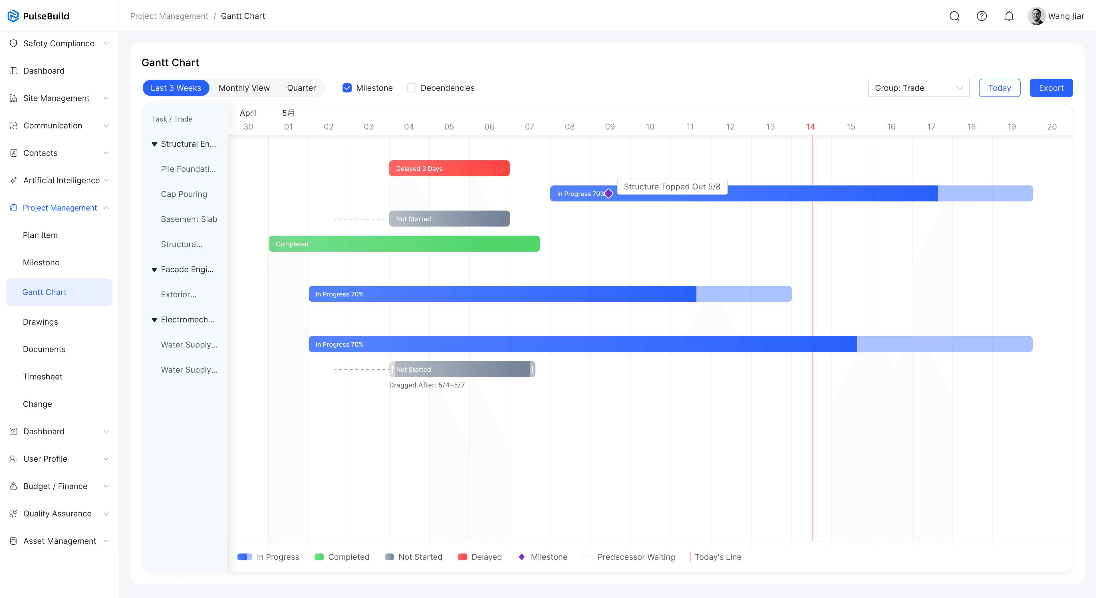 Web app project planning workspace