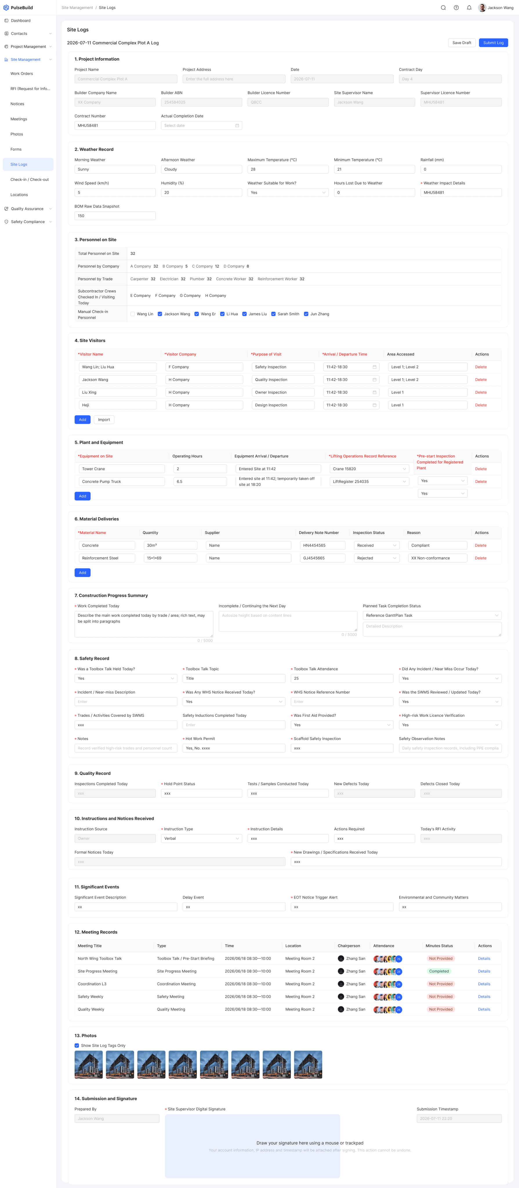 Mobile site diary evidence