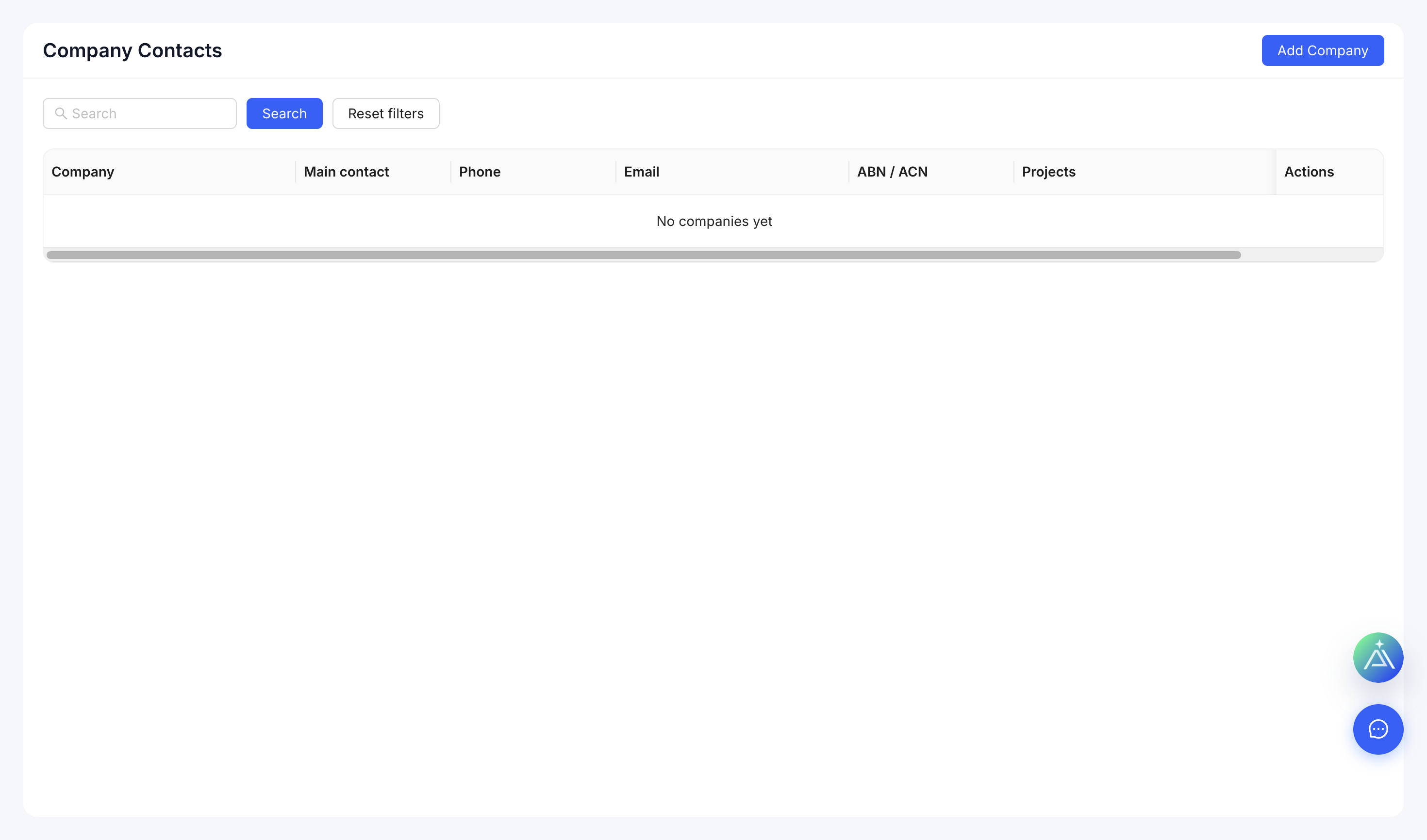 Company Contacts workspace