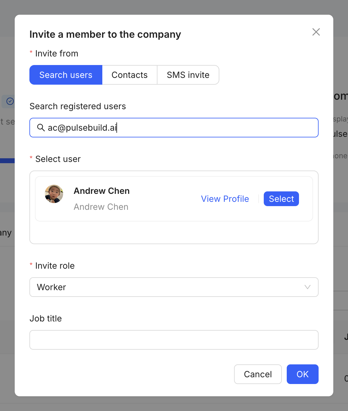 Company member invitation form