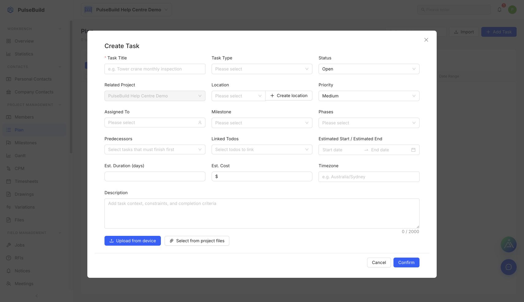 Create plan item form
