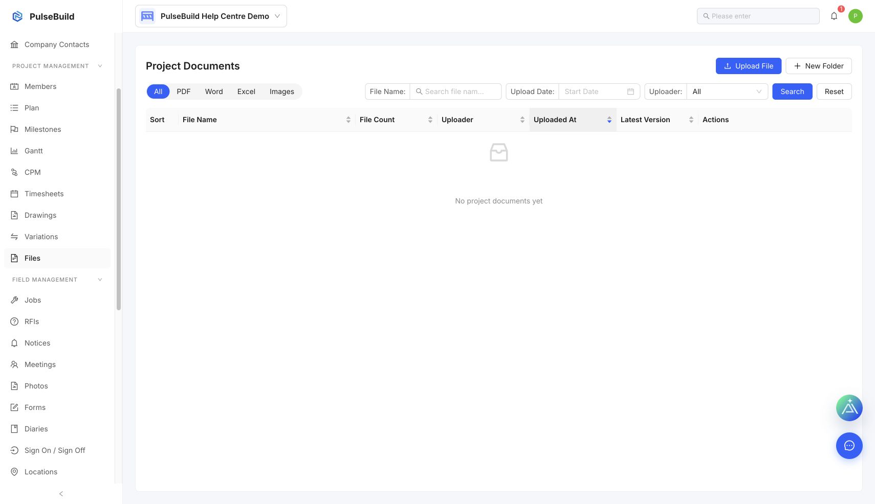 Project Files workspace
