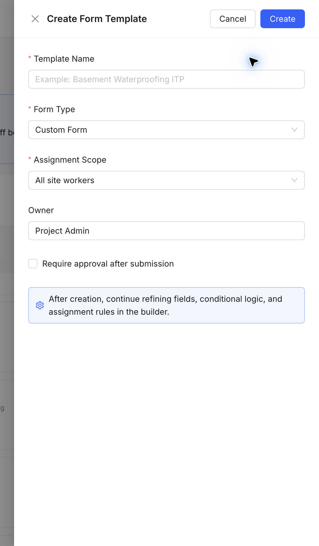 Create Form Template form