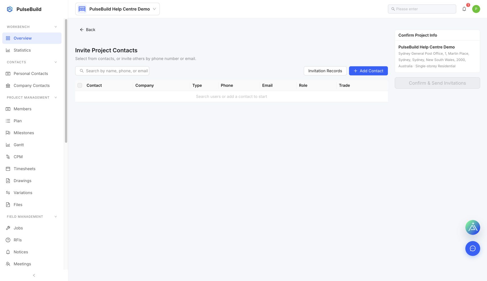 Project member invitation form