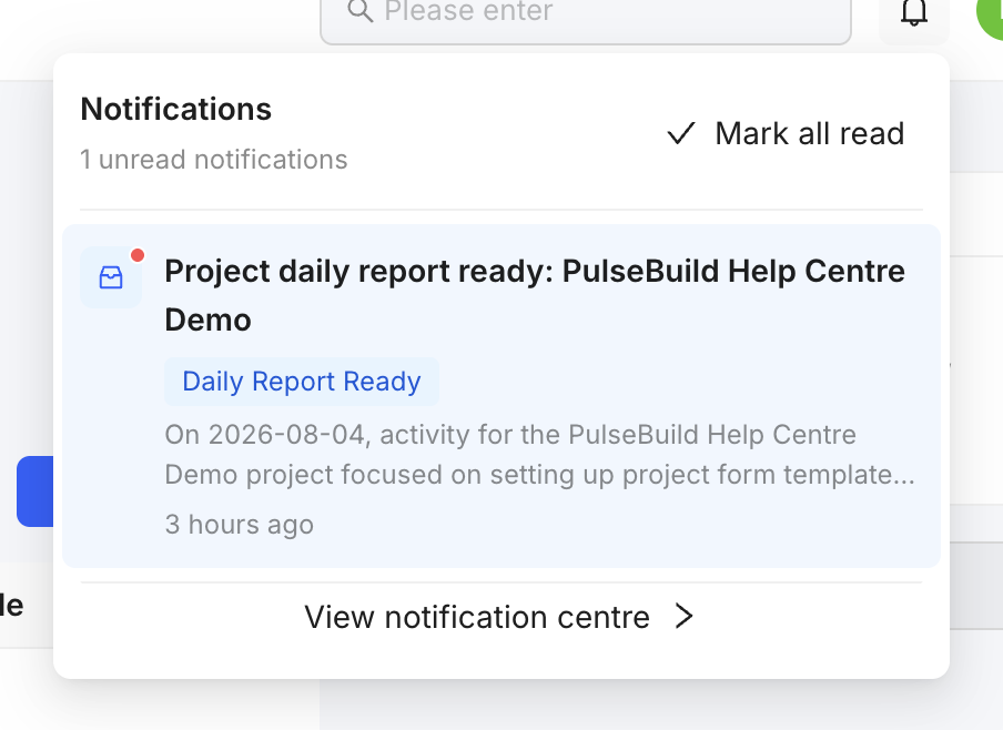 Recent notifications panel
