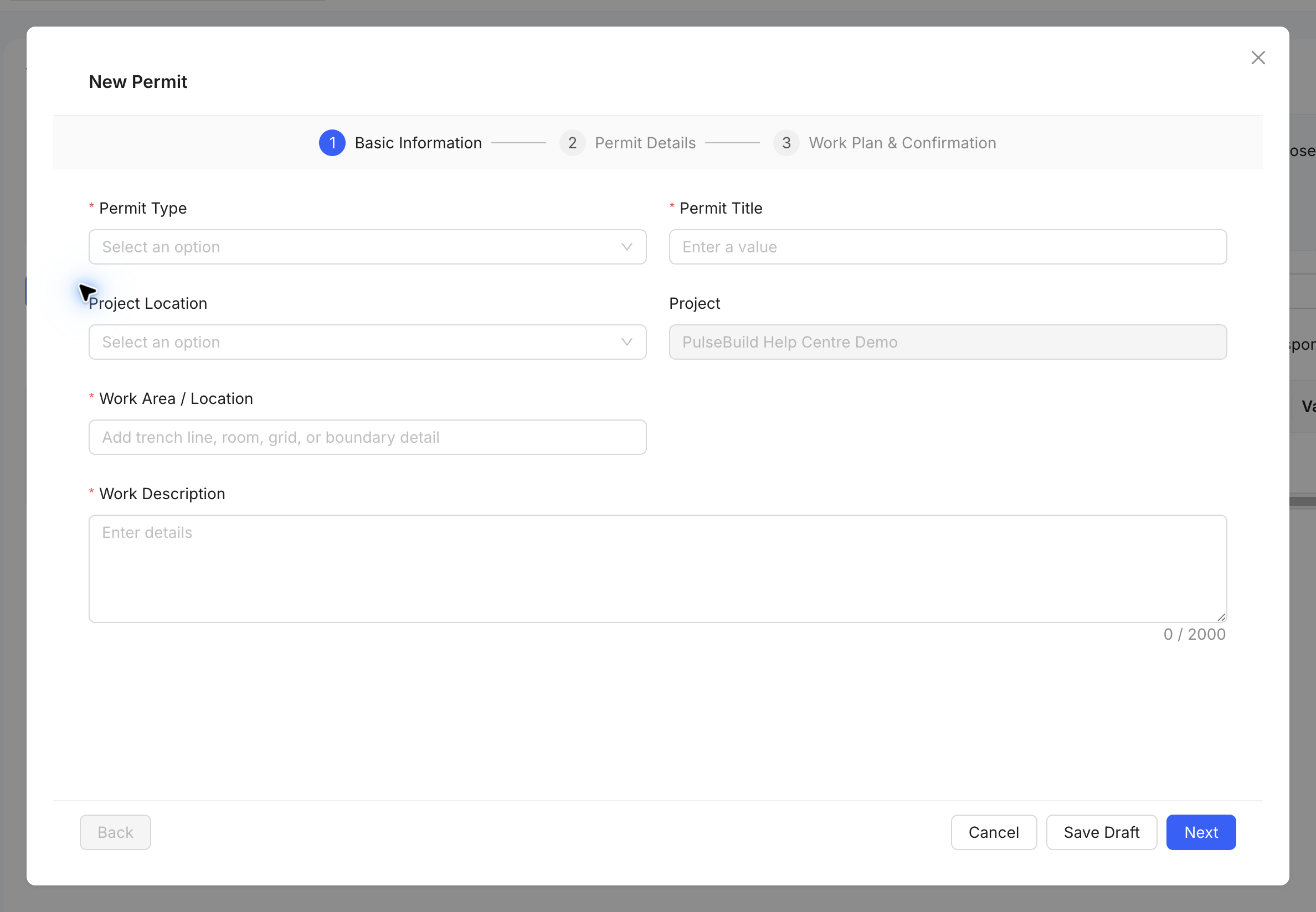 Create Permit form