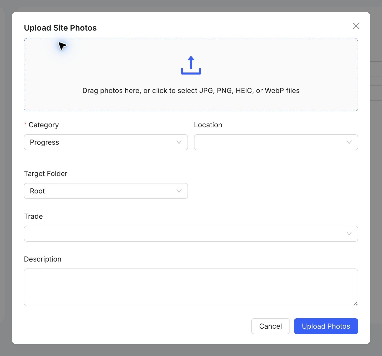 Upload Site Photos form