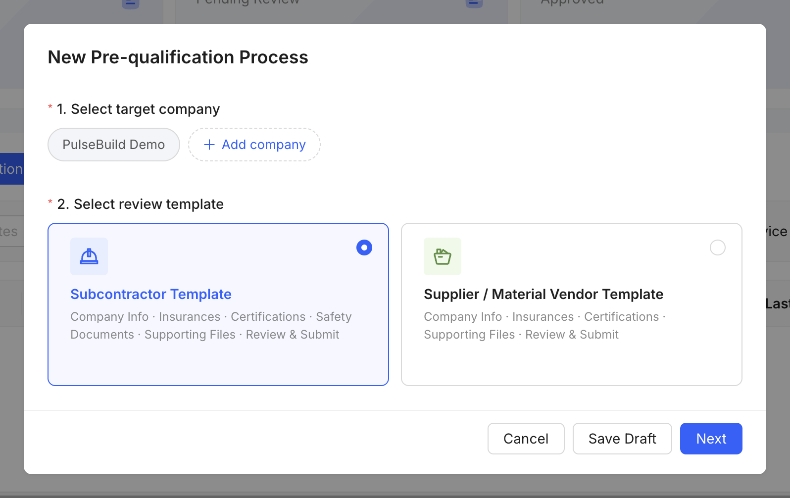 New Pre-qualification Process form
