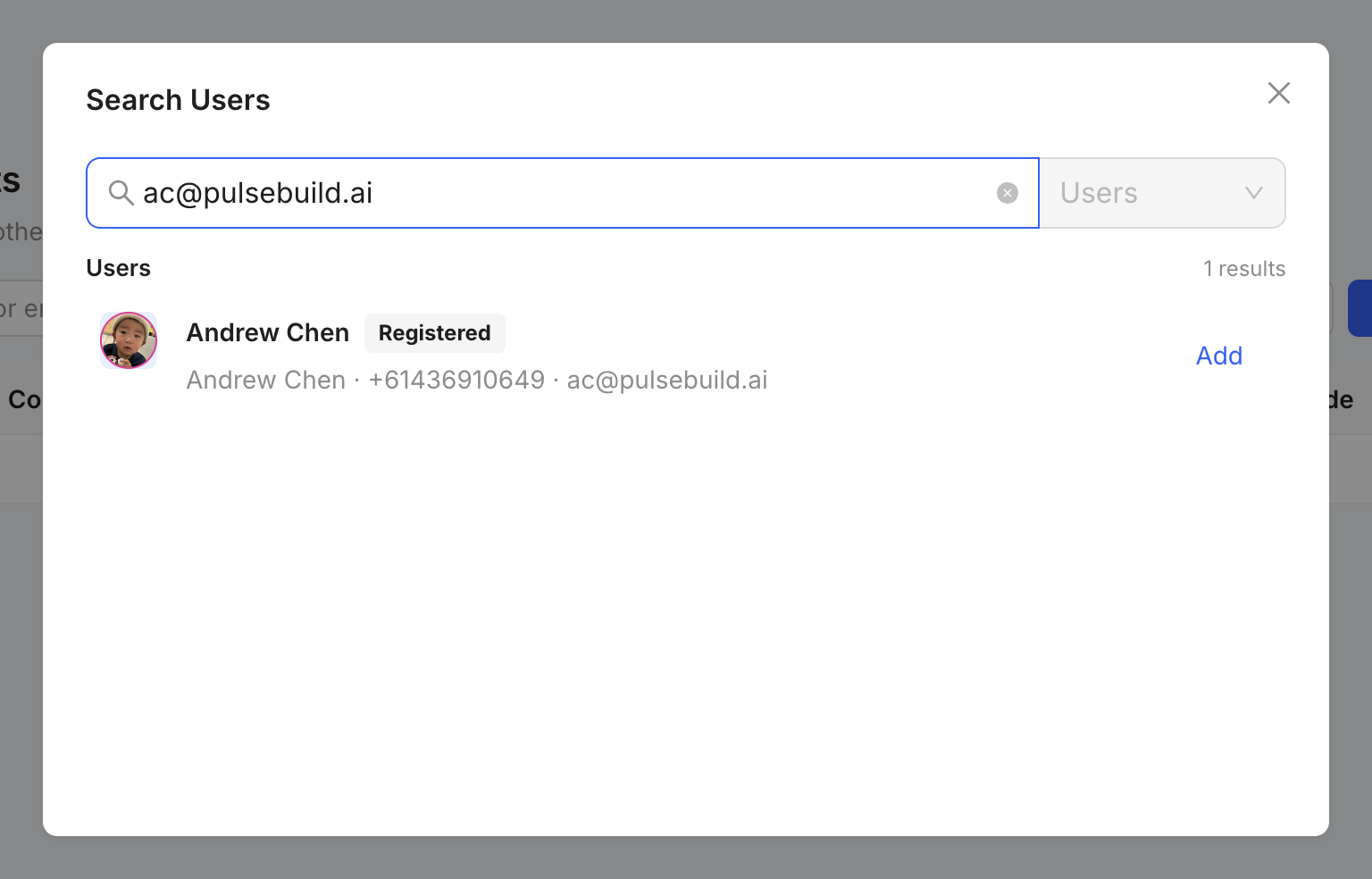 Project access user search