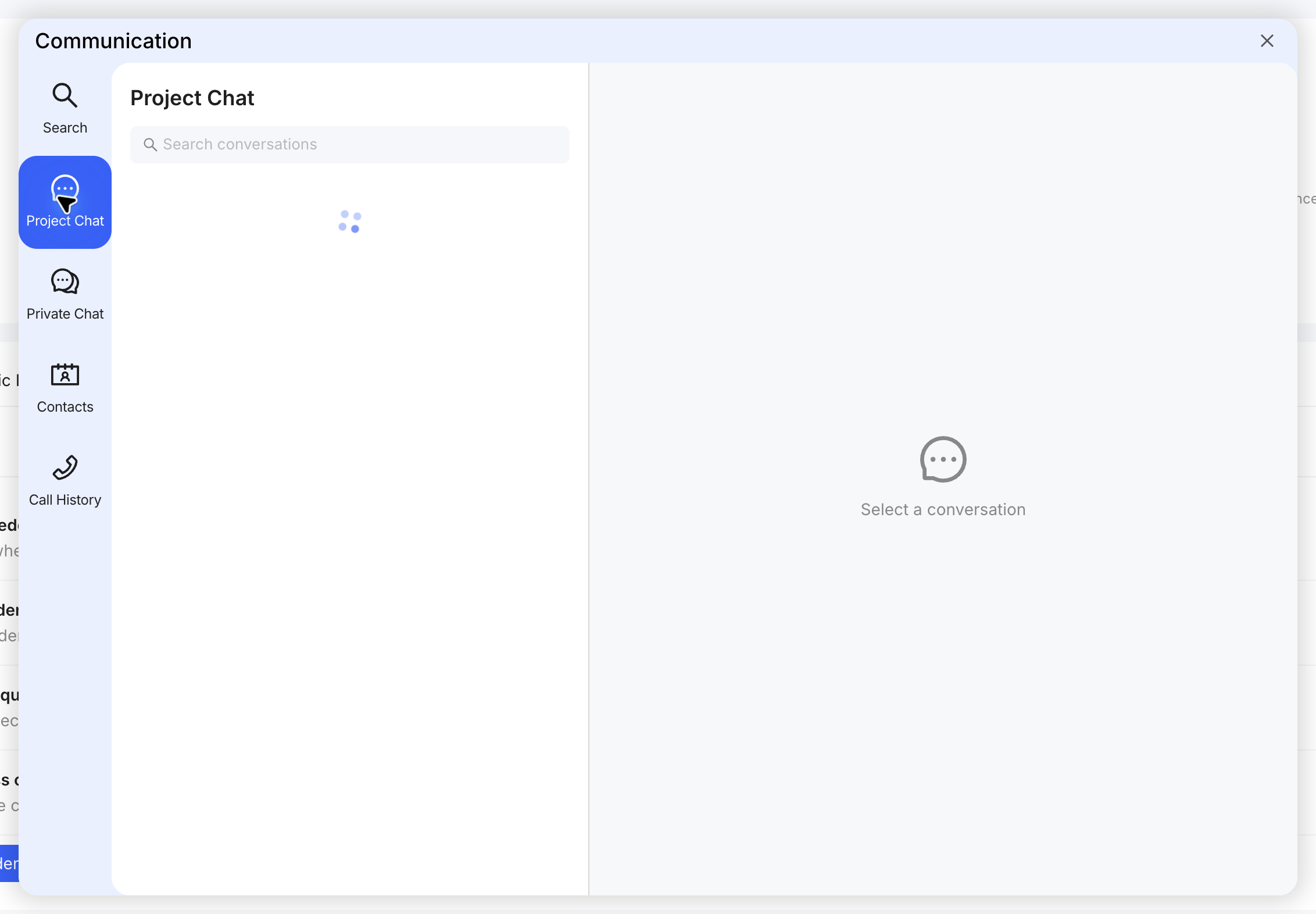 Project chat communication panel