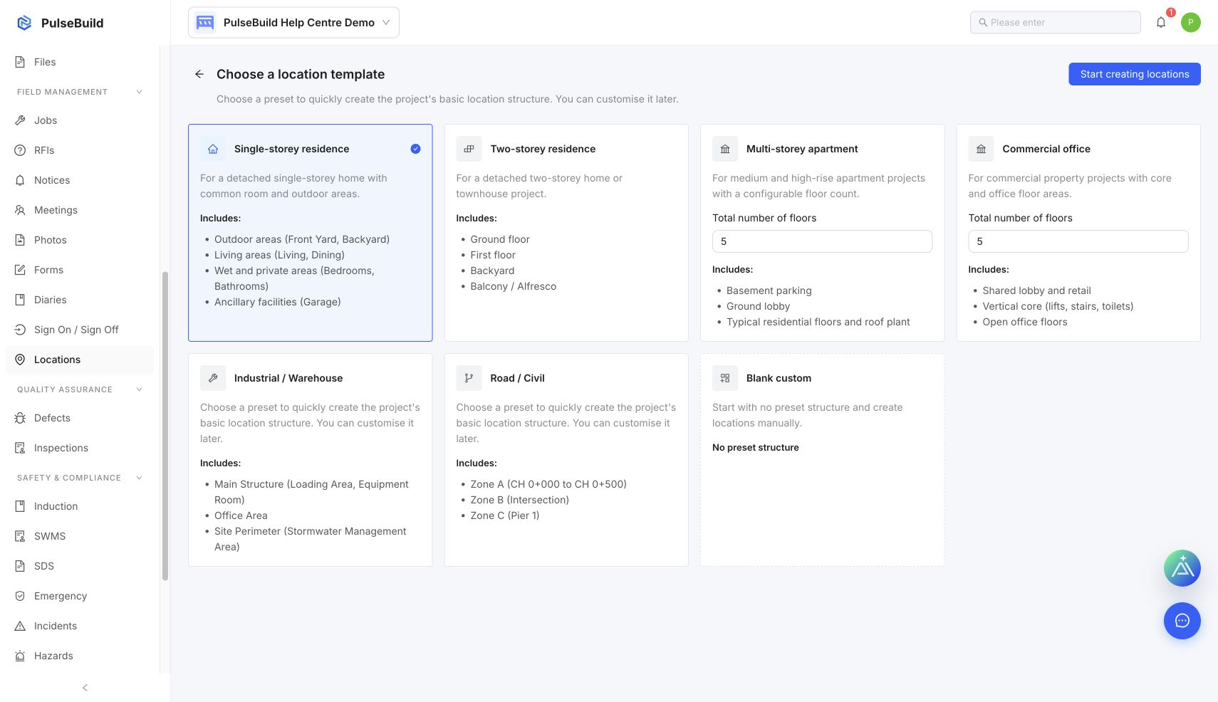 Project location templates
