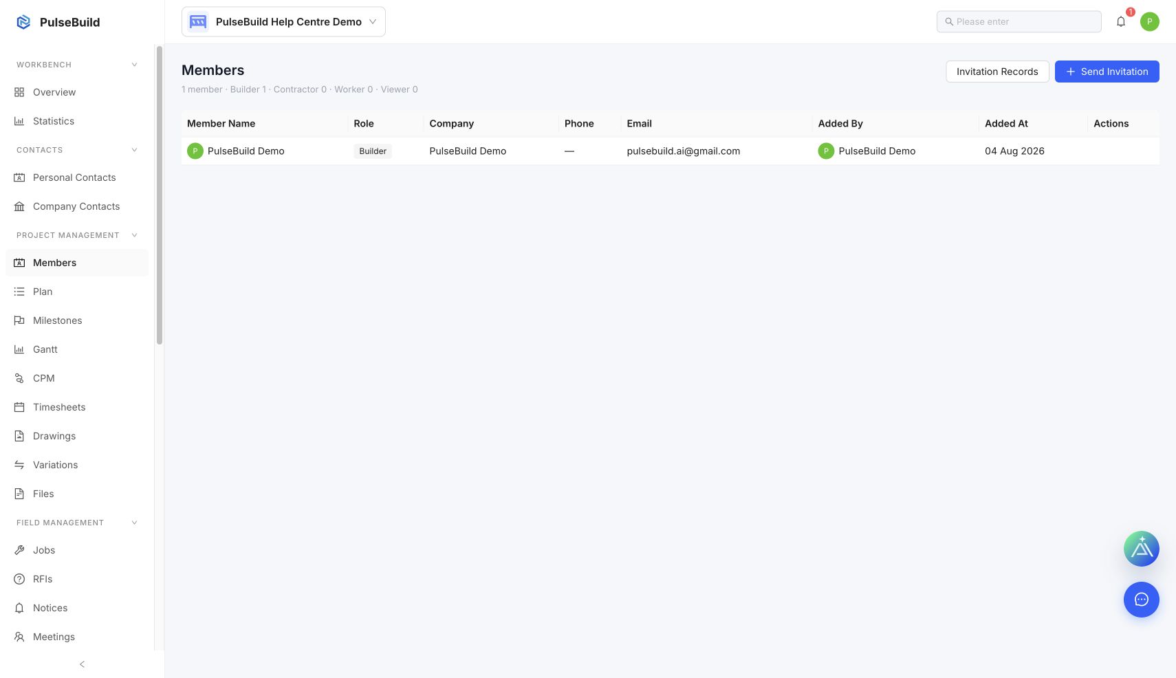 Project member list