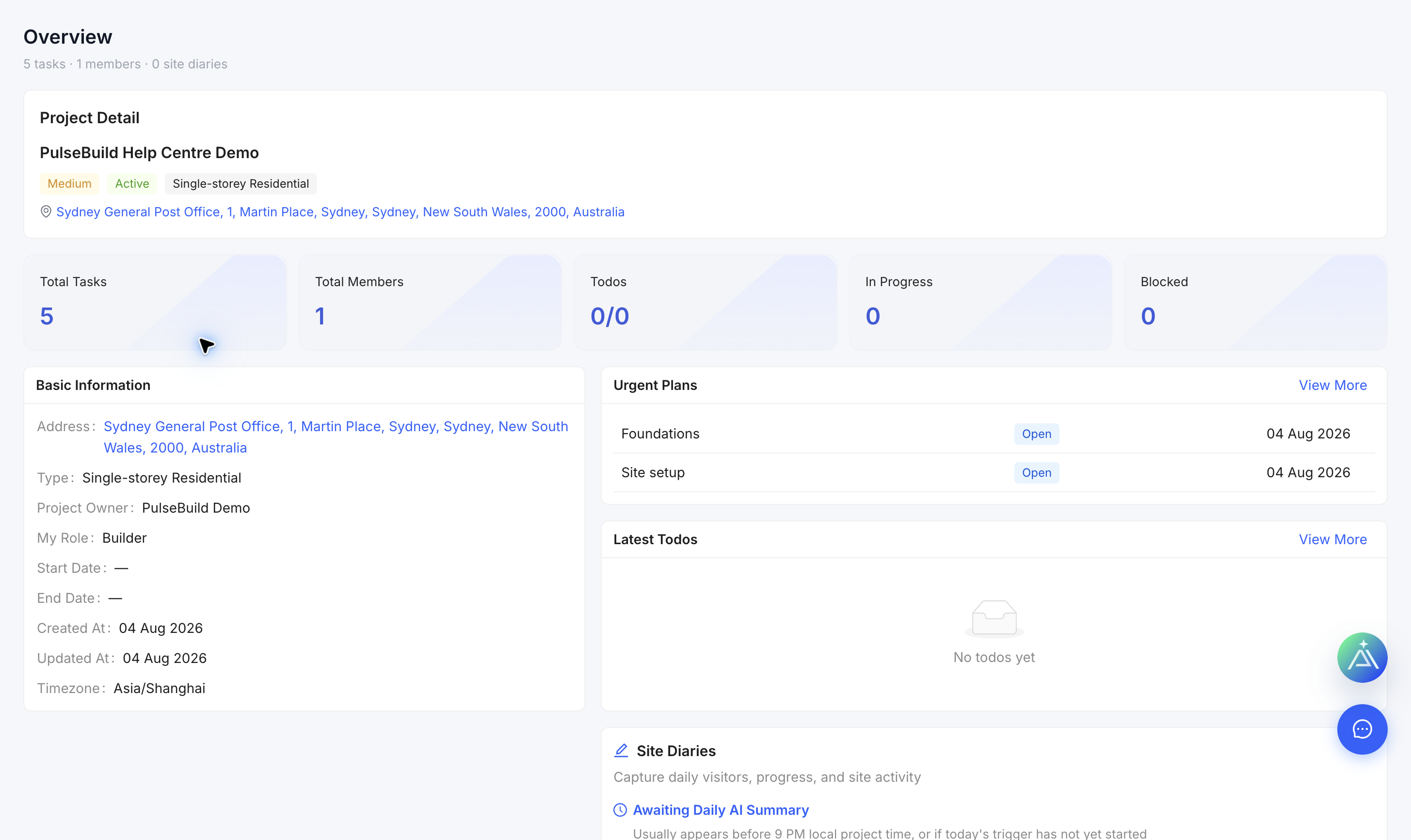 Populated project overview