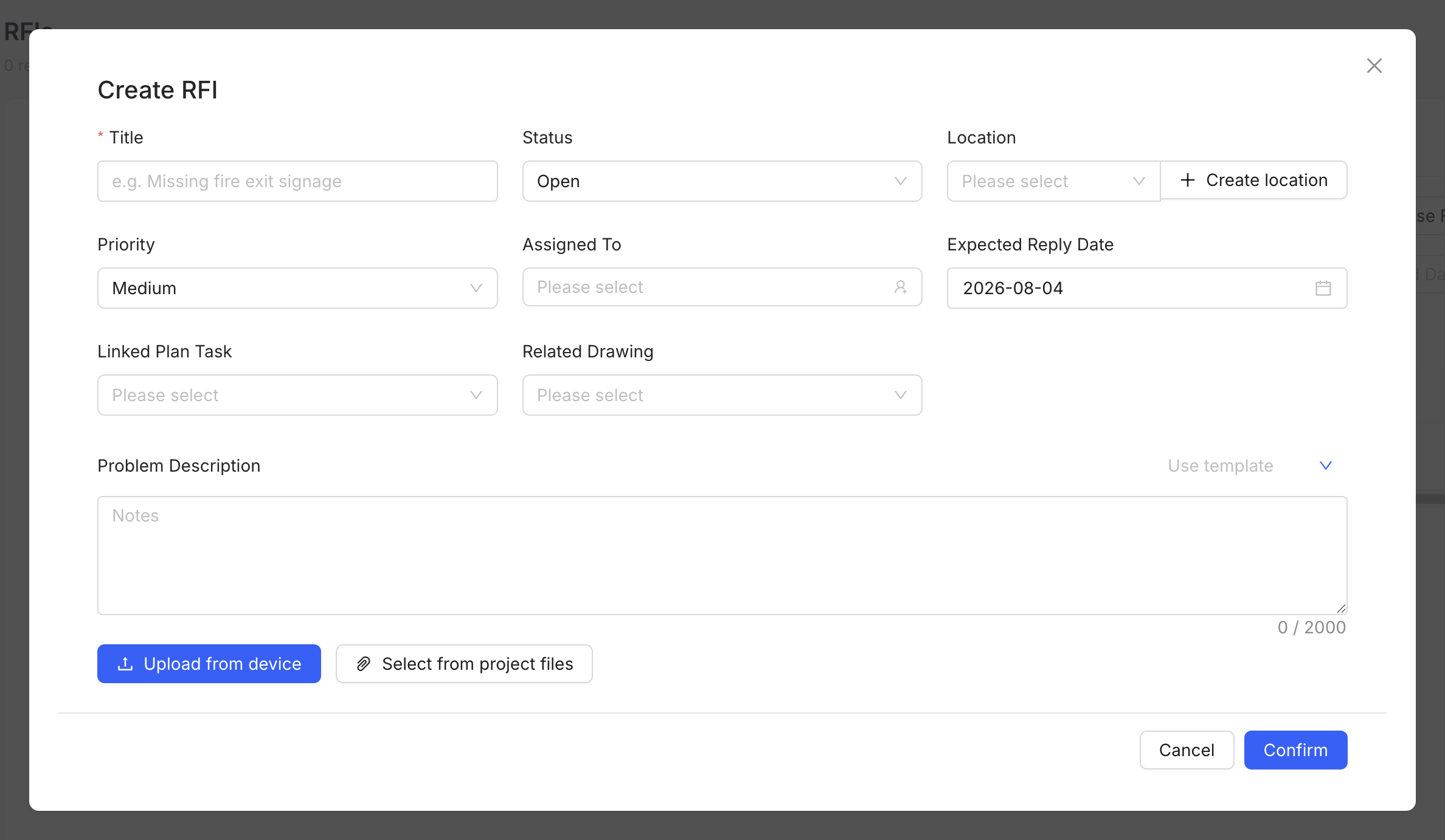 Create RFI form