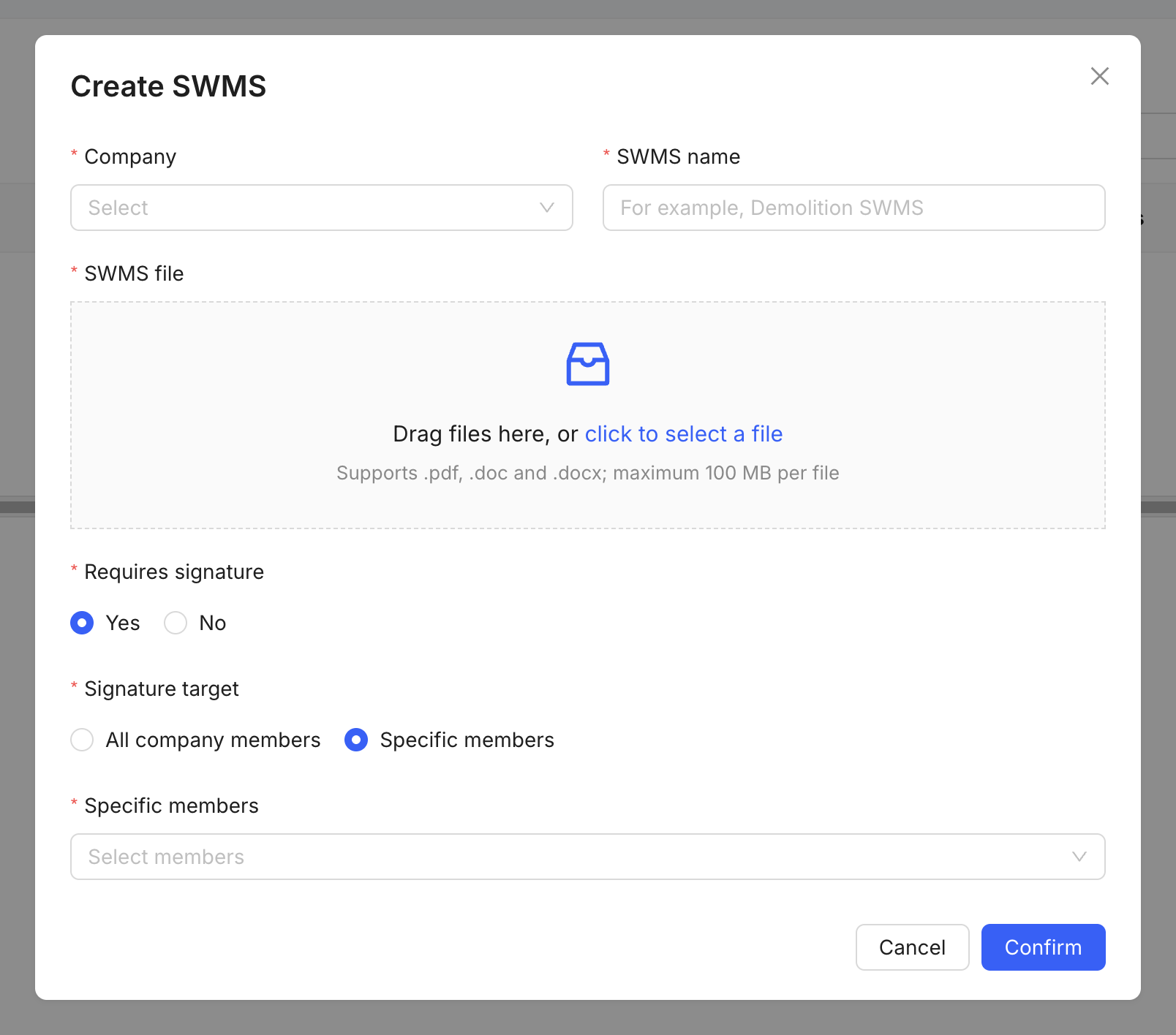 Create SWMS form