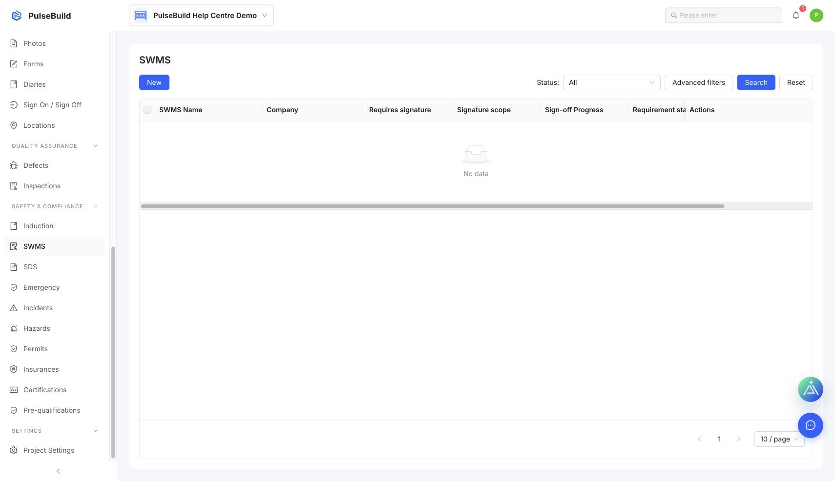 Project SWMS workspace